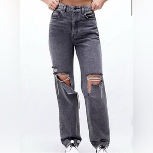 PacSun Gray Straight Leg Jeans with Distressed Details